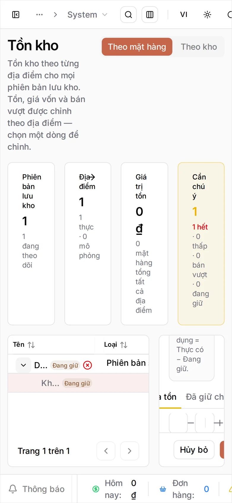 Ô Tồn thực tế trên điện thoại đã nhập 24, ô Lý do ngay bên dưới