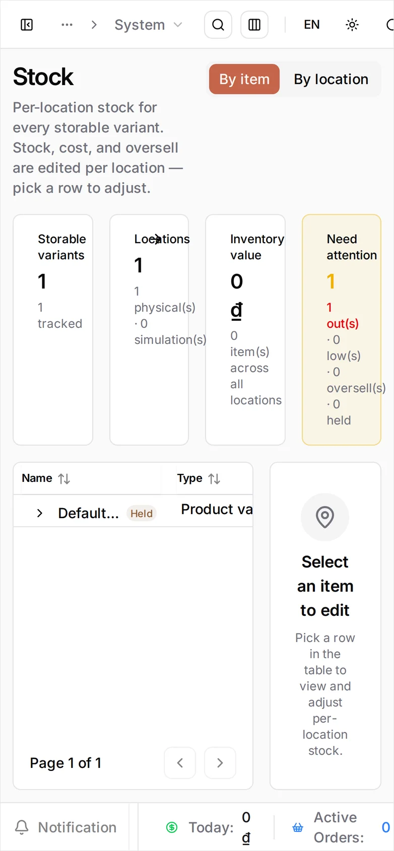 The updated row at phone width showing the item name and its new count