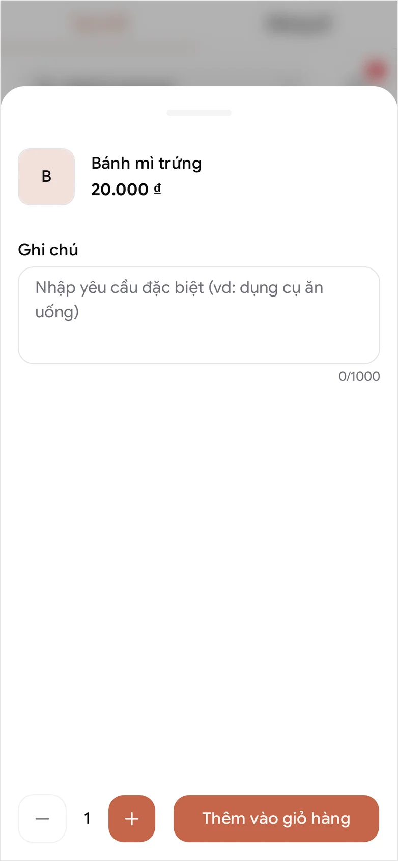 POS trên điện thoại với Bánh mì trứng trong giỏ ở mức 20.000 ₫