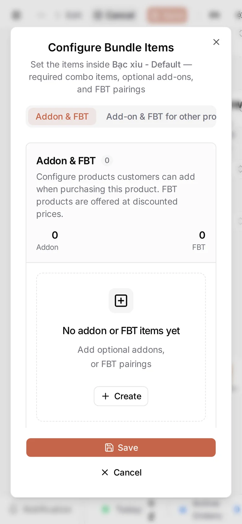 The same dialog at phone width, its header counts wrapping above the empty state message